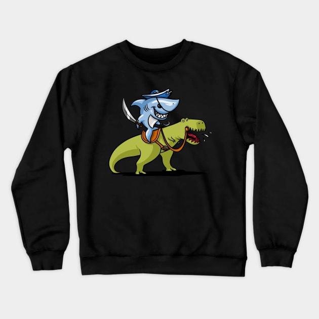 Shark Pirate Riding A T-Rex Dinosaur Crewneck Sweatshirt by underheaven